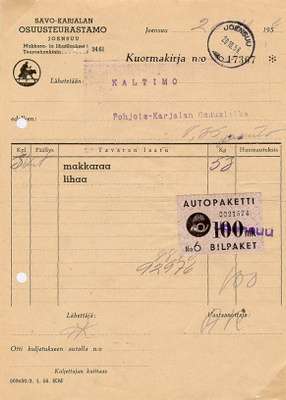 1950 autopakettimerkki 100mk: 40km ja 53kg