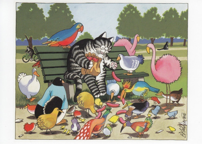 B. Kliban: Puistonpenkkikissa (isohko taittokortti)