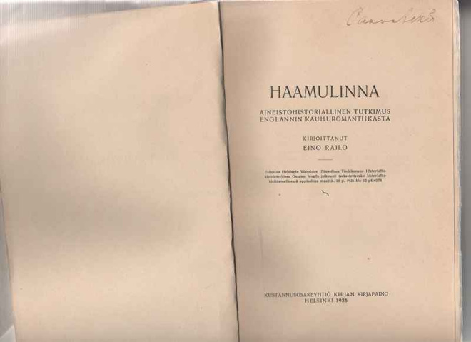 Railo,Eino: Haamulinna: aineistohistoriallinen tutkimus,1925