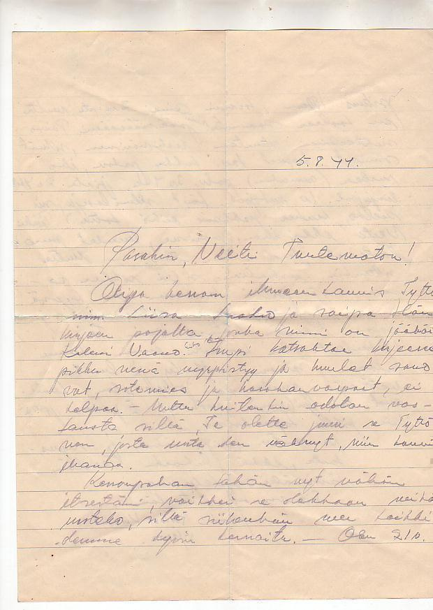 Kirje tuntemattomalle --"Liisa Laakso", 1944.