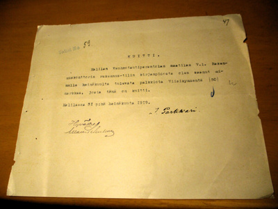 1919 Halila keuhkotautiparontola kuitti