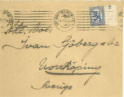 1920 50p kirje Ruotsiin 1920