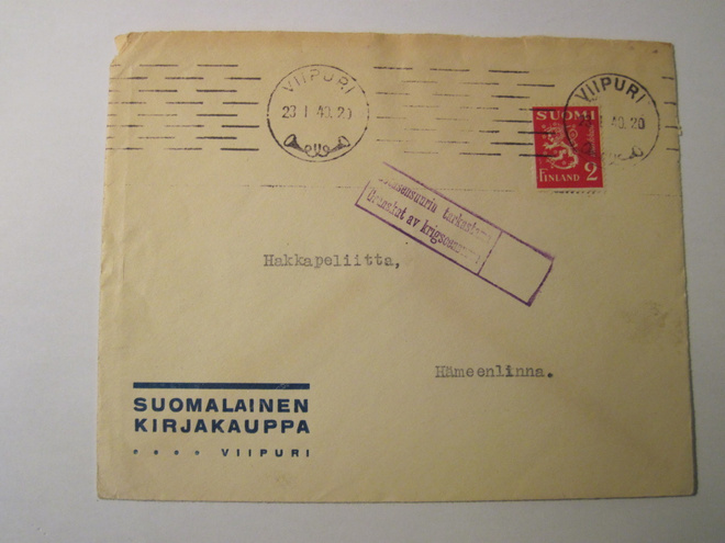 VANHA Firmakuori Suomalainen Kirjakauppa Viipuri 1940