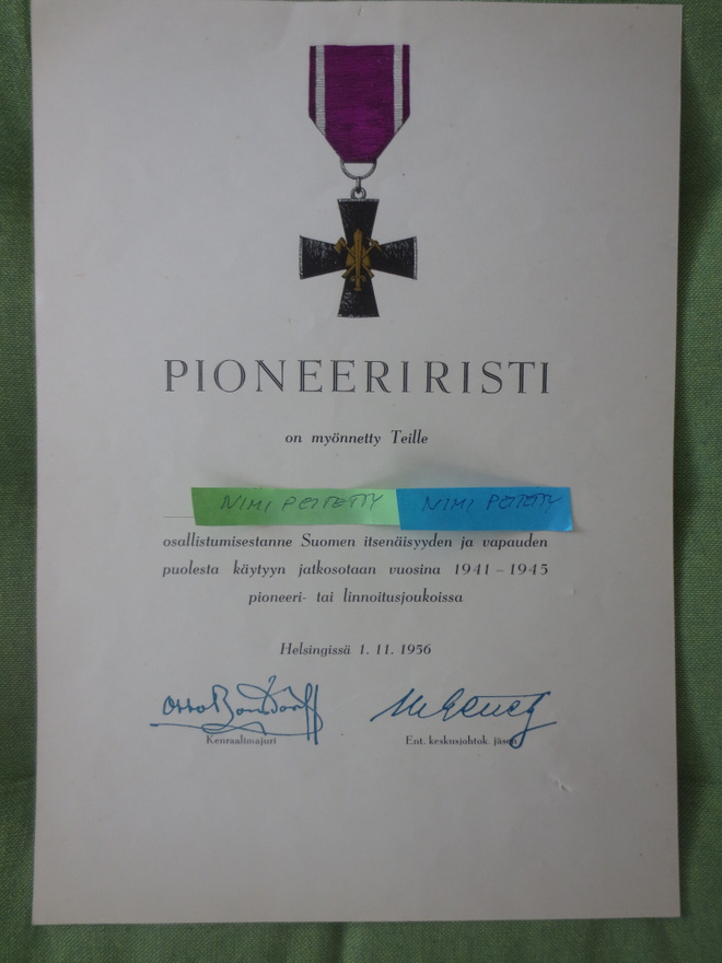 Pioneeri Ristin Myöntökirja