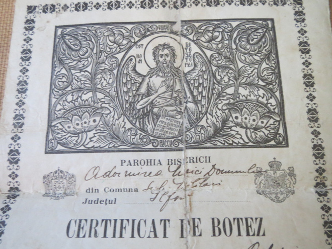 Romanialainen kastetodistus 1939