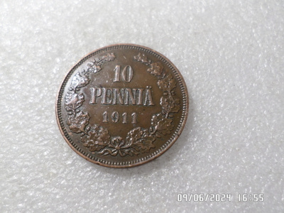 10 penniä 1911 siistikuntoinen kulkematon raha .