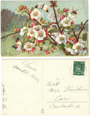 Vanha kortti, KUVATAIDE 185/10, E. Kojine, vuodelta 1943