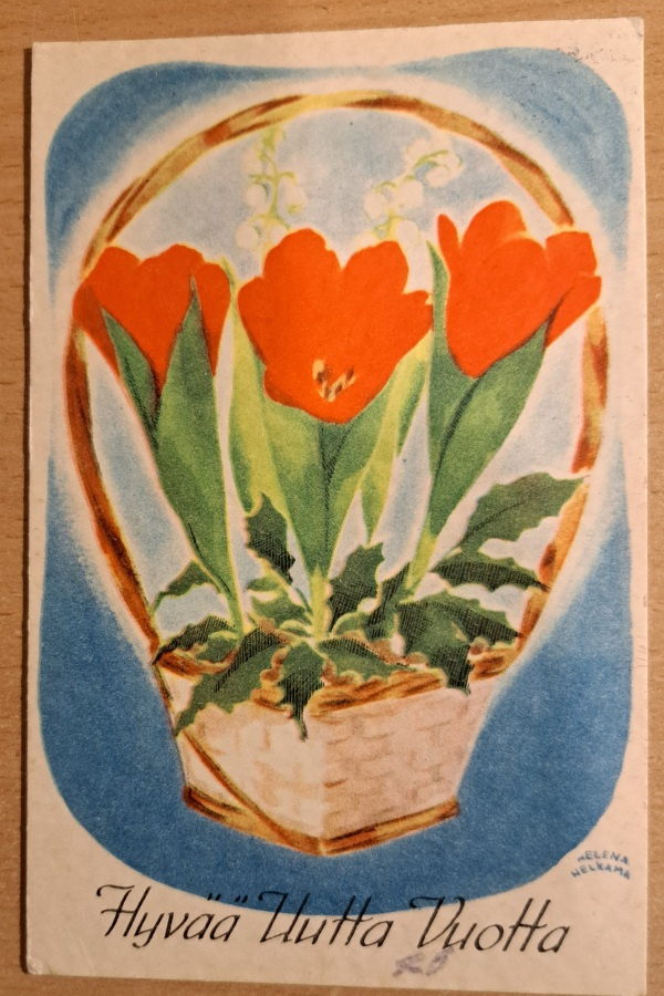 Helena Helkama; kukkakori, kulkenut 1945