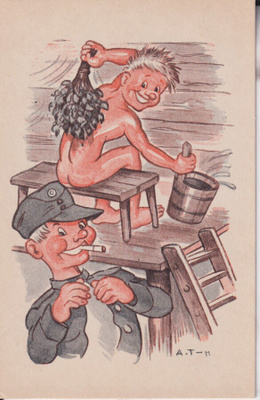 Arnold Tilgmann, sotilaat saunassa .  e217