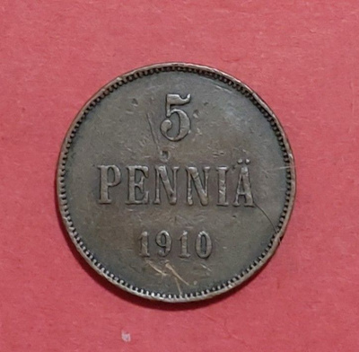 5 penniä 1910, kovia kokenut. HARVINAINEN. (KD8)