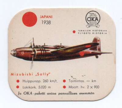 Kahvilappu OKA MIZUBISKI "SALLY" Japani 1938