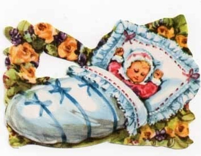 EO 6004 / Nukkuva vauva ja keltaiset ruusut. 1950-l.