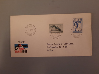 FDC Suomi 1958 FIS kisat LOISTOLEIMAT, kulkenut