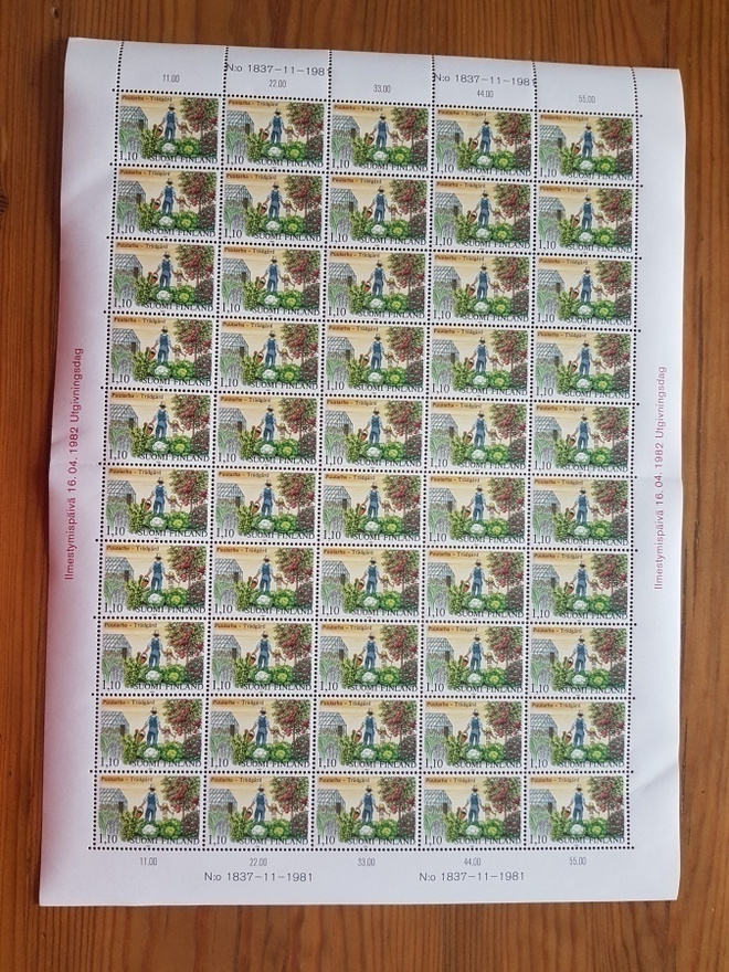 Puutarha Postimerkkiarkki 1981 1,10 mk.
