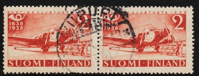 1938 2mk Postin 300v-merkkipari VIIPURI-leimalla