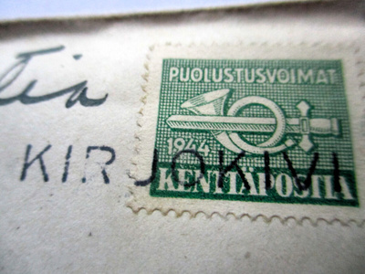 1944 KIRJOKIVI (Valkeala) musta asemaleima kp kuorella