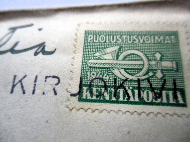 1944 KIRJOKIVI (Valkeala) musta asemaleima kp kuorella