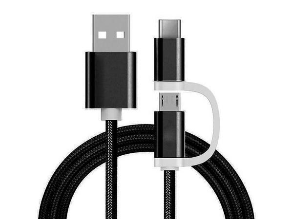 Reekin USB 2.0 2in1 A uros - C uros / Micro-B uros, 1m musta