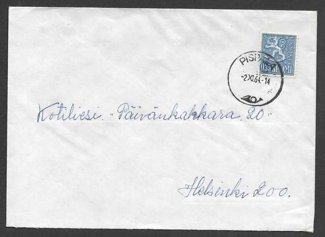 Postilähetys - Yl.m. 0,35 (LAPE 613) Pispala 2.11.1964