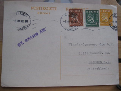 Firmakuori ehiökortilla M 30 merkein Saksaan 1938