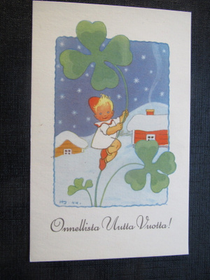 Onnellista Uutta Vuotta. Helga Sjöstetdt. Postikortti