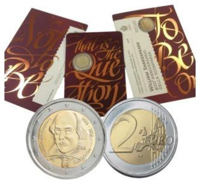 ** SAN MARINO 2€ 2016 Shakespeare kansiossa **