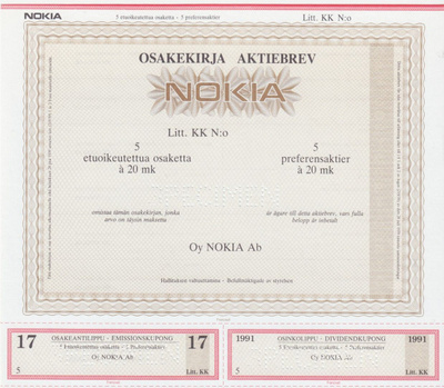 OKK 1987 Nokia Oy 5 os. etu, Helsinki pörssi spe