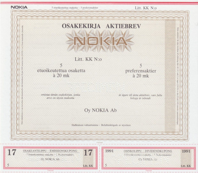 OKK 1987  Nokia Oy 5 os. etu, Helsinki pörssi spe