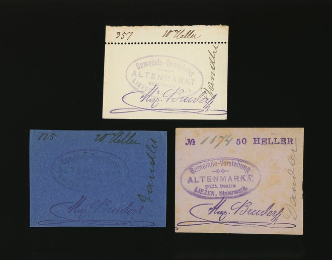 Itävalta Notgeld 10, 20, 50 Heller, Altenmarkt