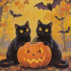 Halloween kaksi mustaa kissaa, kurpitsa - pikkukuva 1