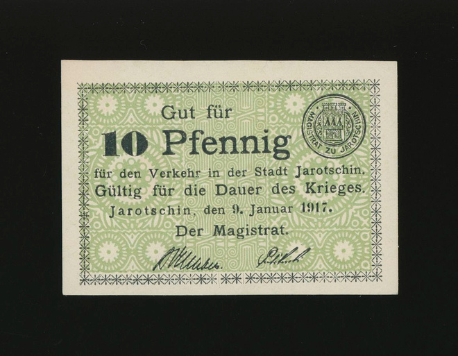 Saksa Notgeld 10 Pfennig, Jarotschin 9.1.1917