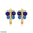 + 386 .. 9K Kulta Duble Blue Crystal Perhonen .. Korvakorut - pikkukuva 1