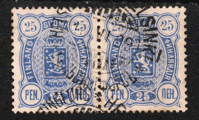 1895 25pennin Vaakunamerkki pari HELSINKI-leimoilla