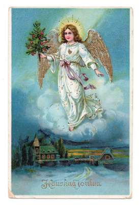 Ikivanha Enkeli Postikortti kulkenut 1924 "Kullattu"