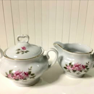 Karolina Poland Porcelain Sugar Bowl Creamer Set Vintage 196