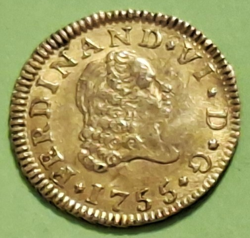 Espanja, 1/2 Escudo 1755 kultaraha. Harvinainen.