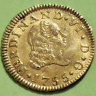 Espanja, 1/2 Escudo 1755 kultaraha. Harvinainen. - pikkukuva 1