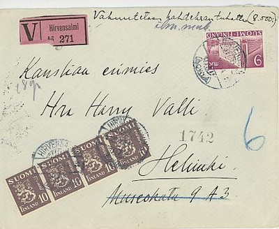 M30 1944 vakuutettu kirje HIRVENSALMI