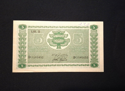5 Markkaa 1939 Litt,D Kunto 9