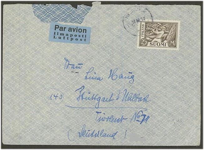 M30 1930 25mk puunhakkaaja lentokirje Englantiin -51