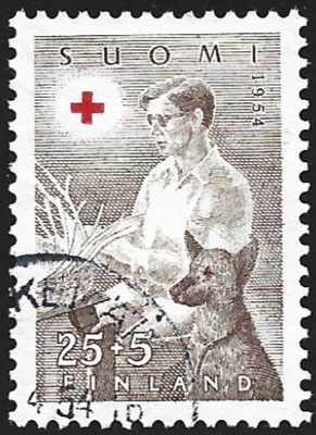 1954 Punainen Risti 25 mk + 5 mk leimattu LaPe 424