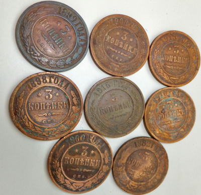 8 kpl Venäjä 3 kop alk 1882