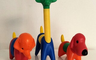 Tupperware retro eläimet, norsu, kirahvi ja koira