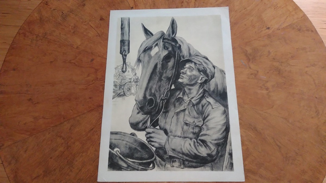 Jatkosota Hevonen Sotilas Sotapiirros Lindeberg 1942