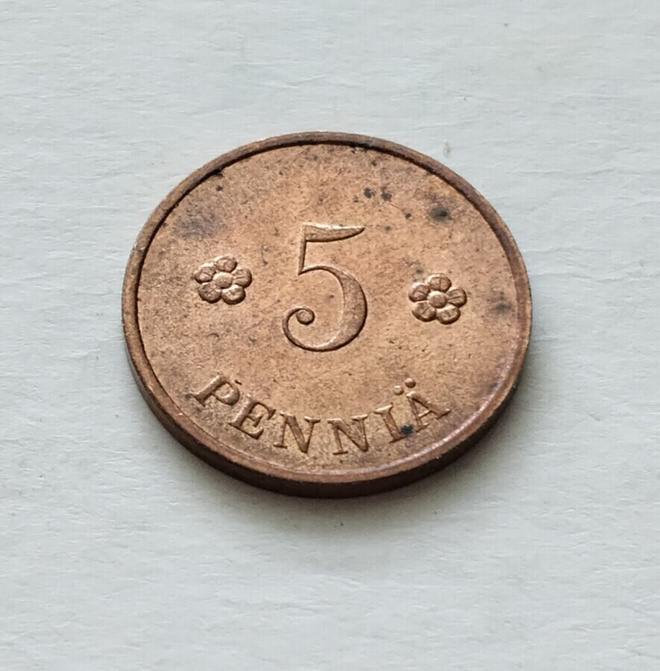 5 penniä v. 1938, circ
