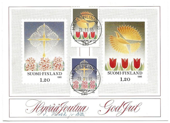 Joulupostimerkit 1985 loistoleimoin ensipäivä