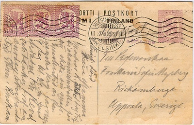 1924 60p 3 kpl 60p ehiöllä lentokortti Ruotsiin