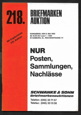 Huutokauppaluettelo - Schwanke & Sohn 8.5.1993