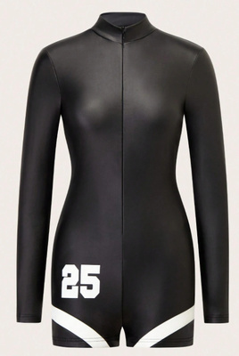 Sexy shortsipituinen musta PVC CATSUIT M