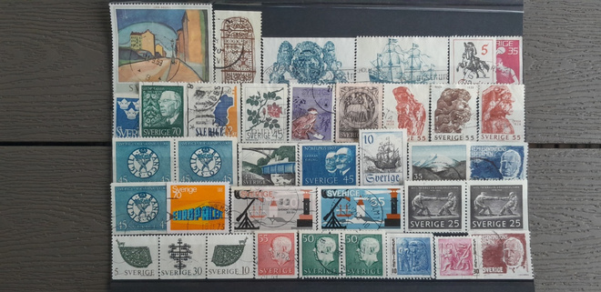 RUOTSI 1960-luku LEIMATTUJA postimerkkejä 37 kpl
